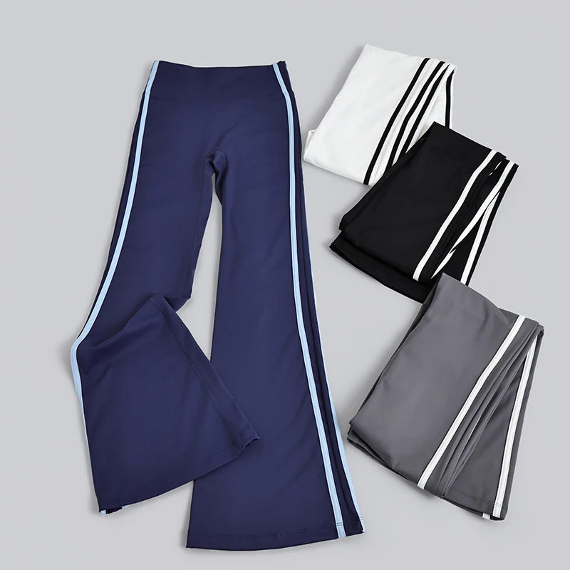 Spring Summer 2026 New Women's Yoga Trousers Striped Flare Trousers Hip High Waist Running Pants Fitness Peach Sports Pants Y2k