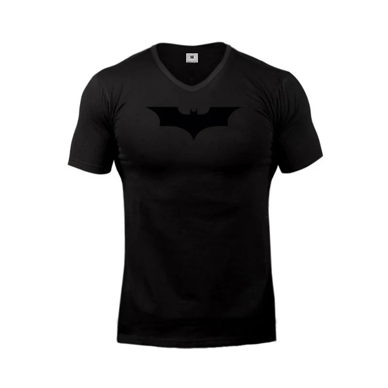 Black Bat Printed Classic Mens T Shirts Summer Fashion Cotton Slim Fit V-Neck Short Sleeve Breathable Casual Sports Tops Tees