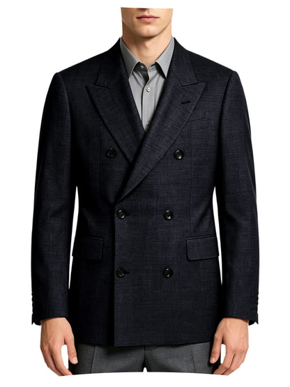Men's Linen Blend Double Breasted Blazer Peak Lapel Breathable Wrinkle Resistant Business Suit Jacket For Wedding Daily Wear