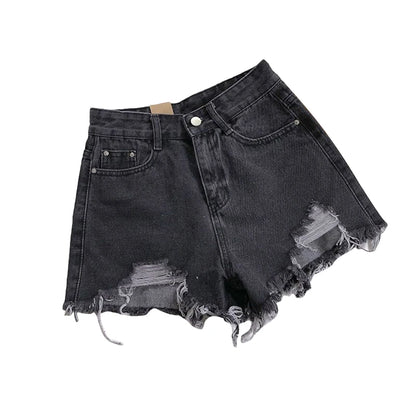 Korean Denim Shorts Women Summer Fashion Casual High Waist Ripped Jeans Pocket Tassel Hot Pants Streetwear Blue Trousers