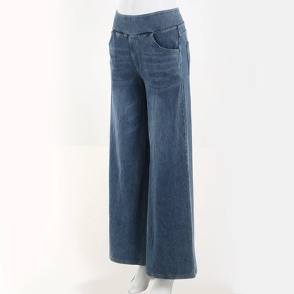 Casual Baggy Jeans Women's Elastic Waistband Wide Leg Jeans Elegant Slim Fit Denim Trousers American Retro Denim Palazzo Pants