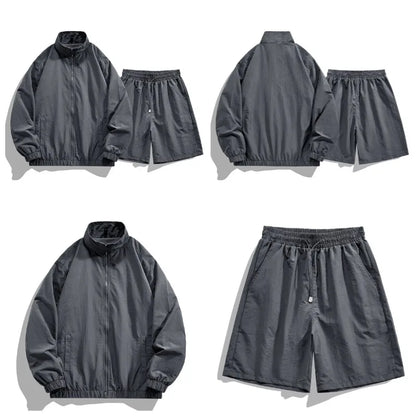 Summer Fashion Lightweight Breathable Sports and Leisure Set Outdoor Running Fitness UV Resistant Jacket Five Inch Shorts Set