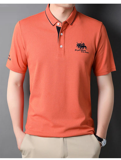 2024 High Quality Men's Cotton Embroidered Polo Shirt Summer New High-end Business Casual Lapel Short Sleeve T-shirt