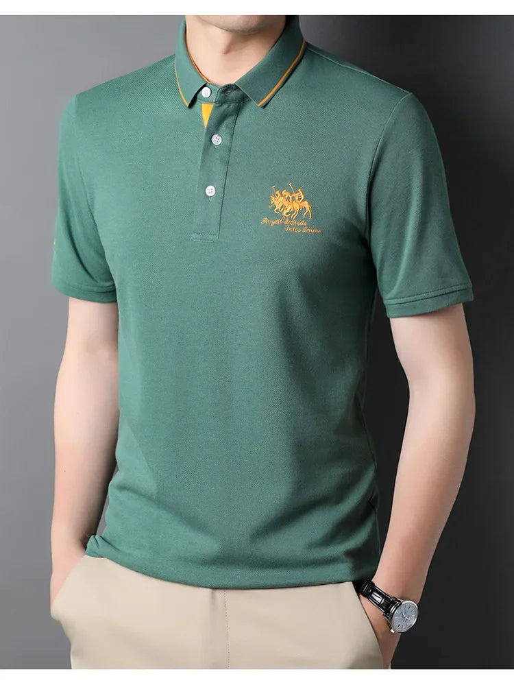 2024 High Quality Men's Cotton Embroidered Polo Shirt Summer New High-end Business Casual Lapel Short Sleeve T-shirt