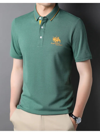 2024 High Quality Men's Cotton Embroidered Polo Shirt Summer New High-end Business Casual Lapel Short Sleeve T-shirt