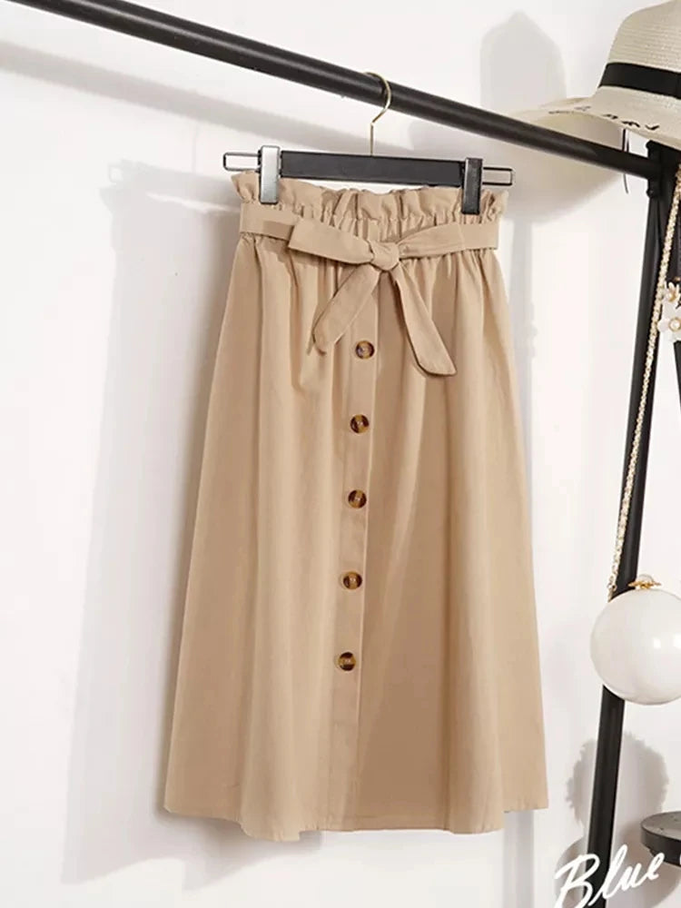 Elegant Button High Waist Skirt