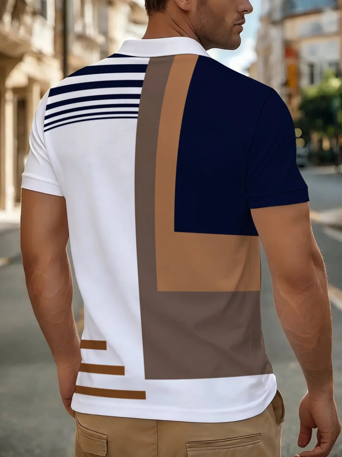 2026 Summer New Style Men's Short-Sleeved Polo Shirt With 3D Stripes Pattern Print Street Casual Fashion Breathable