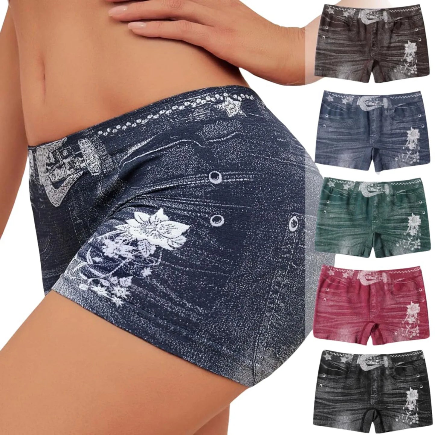 Sexy Hip Lifting Faux Jean Shorts Women's Low Waist Seamless Fitness Denim Shorts Hip Hop Y2k Sports Running Leggings Pants