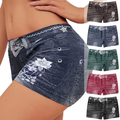 Sexy Hip Lifting Faux Jean Shorts Women's Low Waist Seamless Fitness Denim Shorts Hip Hop Y2k Sports Running Leggings Pants
