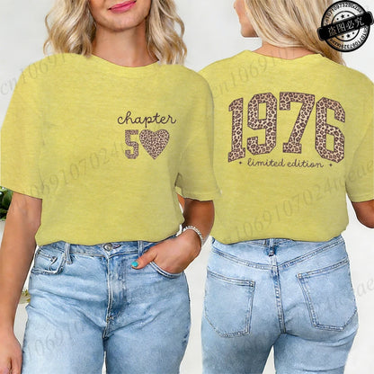 Fashion Women T Shirt  1976 Retro Birthday Print T Shirt Leopard 50th Birthday Gifts Tops Ladies Shirt Harajuku Graphic T-shirt