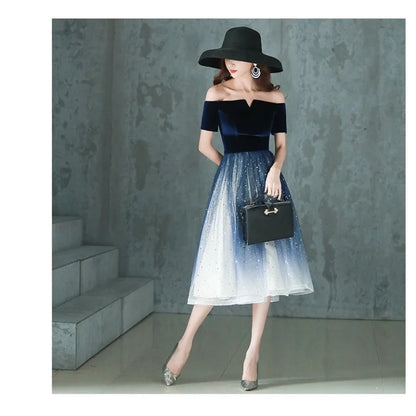 2026 Summer Women's New High Quality Luxury Black Glitter Host Performance One Shoulder Banquet Slimming Evening Dress