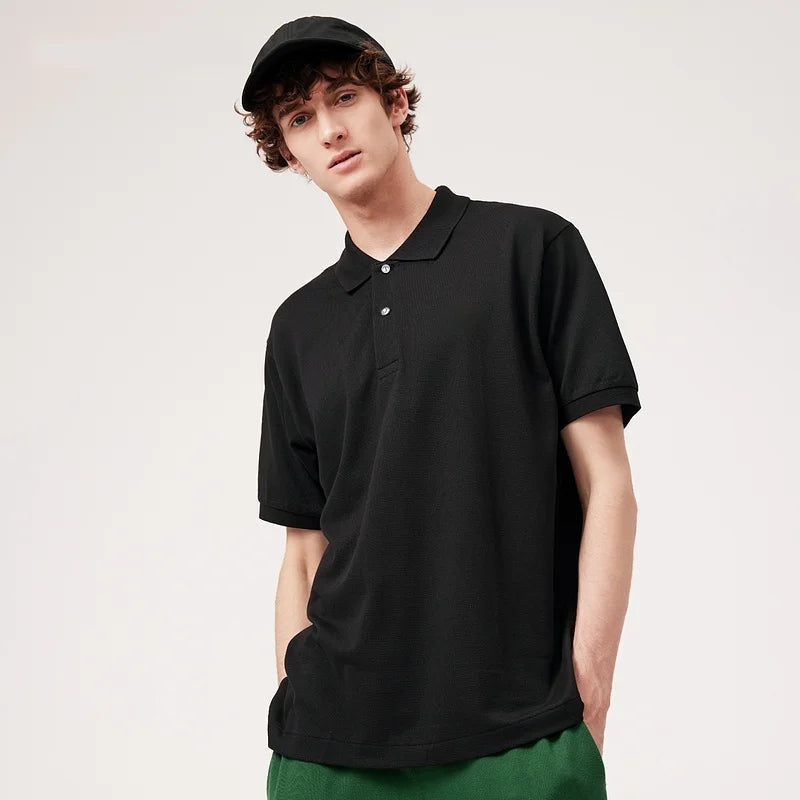 2026 Summer Men Lapel Polo T-shirt Soft Cotton Animal Embroidery Slim Fit Daily Office Casual Short Sleeve Tops