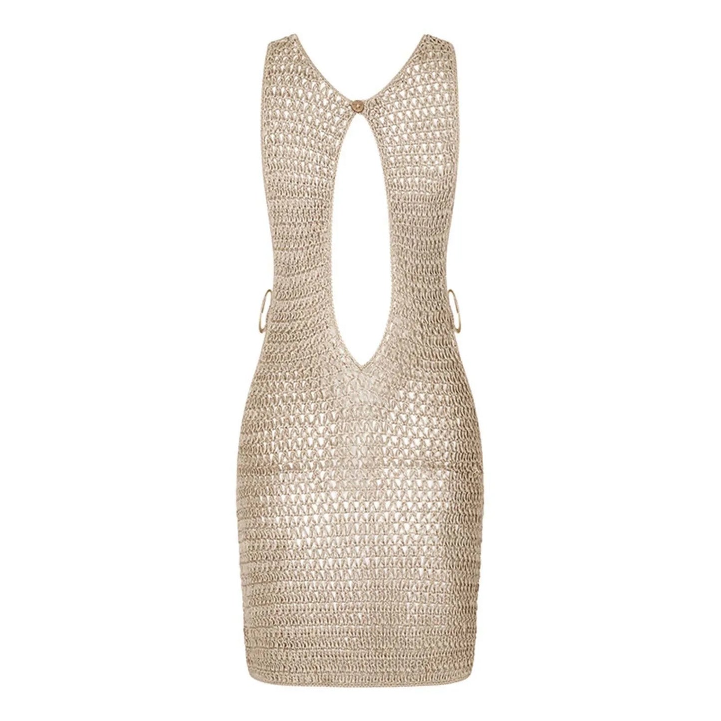 2025 Sexy Cut Out Crochet Knitted Beach Dress Woman Summer Backless Tunic Beach Cover Ups Short Dress Beach Wear Women Swimsuit