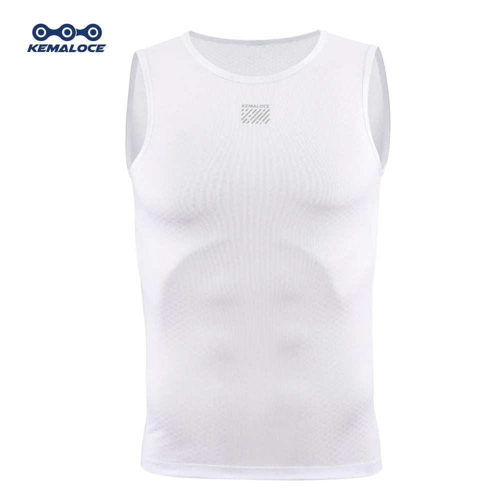 KEMALOCE Cycling Base Layer Men Sleevess Breathable White&Black&Blue Mesh Sleevess Vest Quick Dry Summer Sports&Run Undershirts