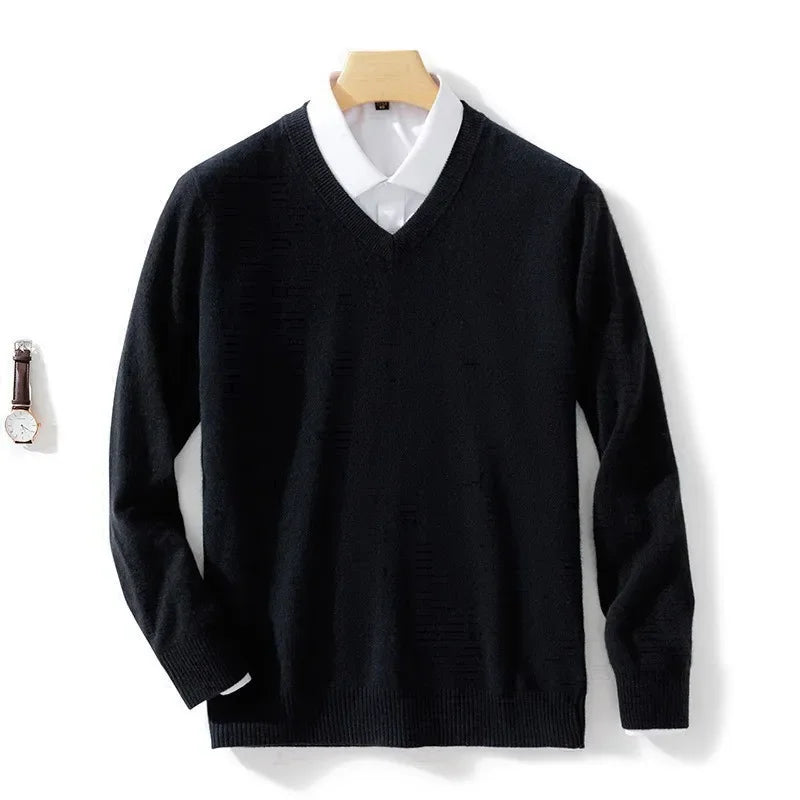 Cashmere Sweater V-neck Pullovers Men's Loose Oversized M-3XL Knitted Bottom Shirt Spring Autumn New Korean Casual Men Top