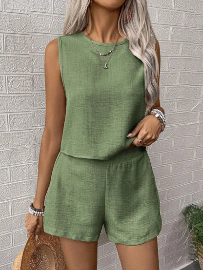 Solid Color Top and Shorts Set