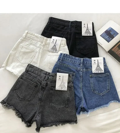 Women's 2026 High Waist Raw Edge Wide Leg Solid Denim Korean Casual Summer Shorts