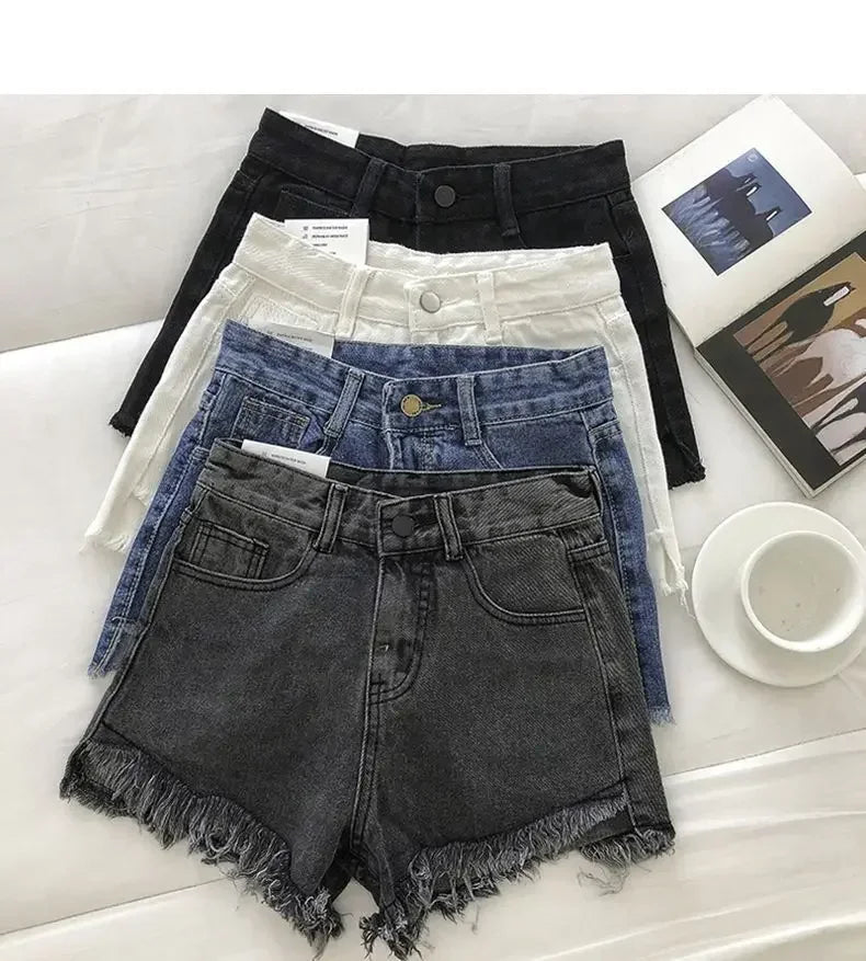 Women's 2026 High Waist Raw Edge Wide Leg Solid Denim Korean Casual Summer Shorts