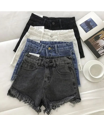 Women's 2026 High Waist Raw Edge Wide Leg Solid Denim Korean Casual Summer Shorts