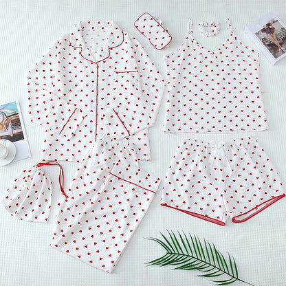 Women'S Spaghetti Strap Pajamas Set 7 Piece Cute Loungewear Shorts Pj Set Ladoes Pajamas Outfit Sleepwear For Sleeping піжама