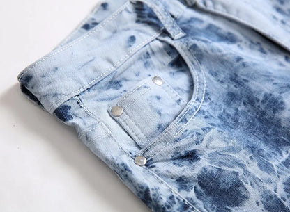 Bleached Jeans Men Washed Jean Pencil Trousers Ankle Length Zipper Fly Skinny 2025 Pockets Vintage Ripped Holes Distressed