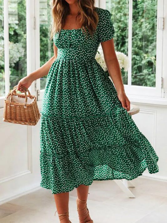 Vintage Print Puff  floral maxi