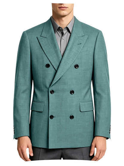 Men's Linen Blend Double Breasted Blazer Peak Lapel Breathable Wrinkle Resistant Business Suit Jacket For Wedding Daily Wear
