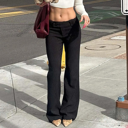 Striped Slim Fit Fashion Pants Low Rise Form Fitting Ice Silk Casual Trousers Street Sweat For Women Pants Брючные комплекты