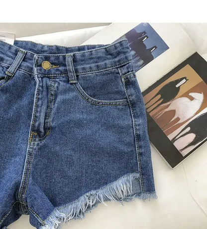 Women's 2026 High Waist Raw Edge Wide Leg Solid Denim Korean Casual Summer Shorts