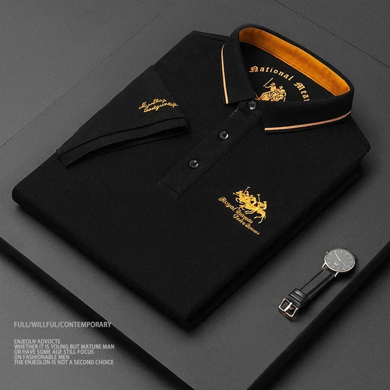 2024 High Quality Men's Cotton Embroidered Polo Shirt Summer New High-end Business Casual Lapel Short Sleeve T-shirt