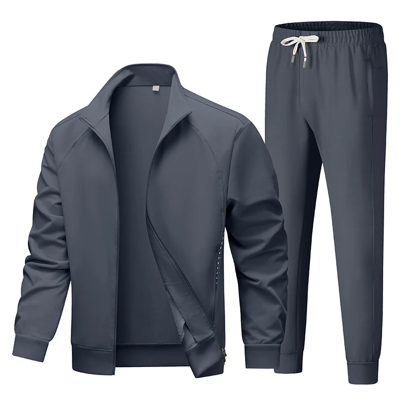 Spring Solid Tracksuit Men Casual Joggers Set Zip Up Sportswear Jackets + Pants 2 Piece Men's Sets Hip Hop Running Sports Suit