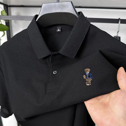 100% pure cotton new men's short sleeved polo shirt summer fashion original high-end brand bear embroidery golf casual T-shirt