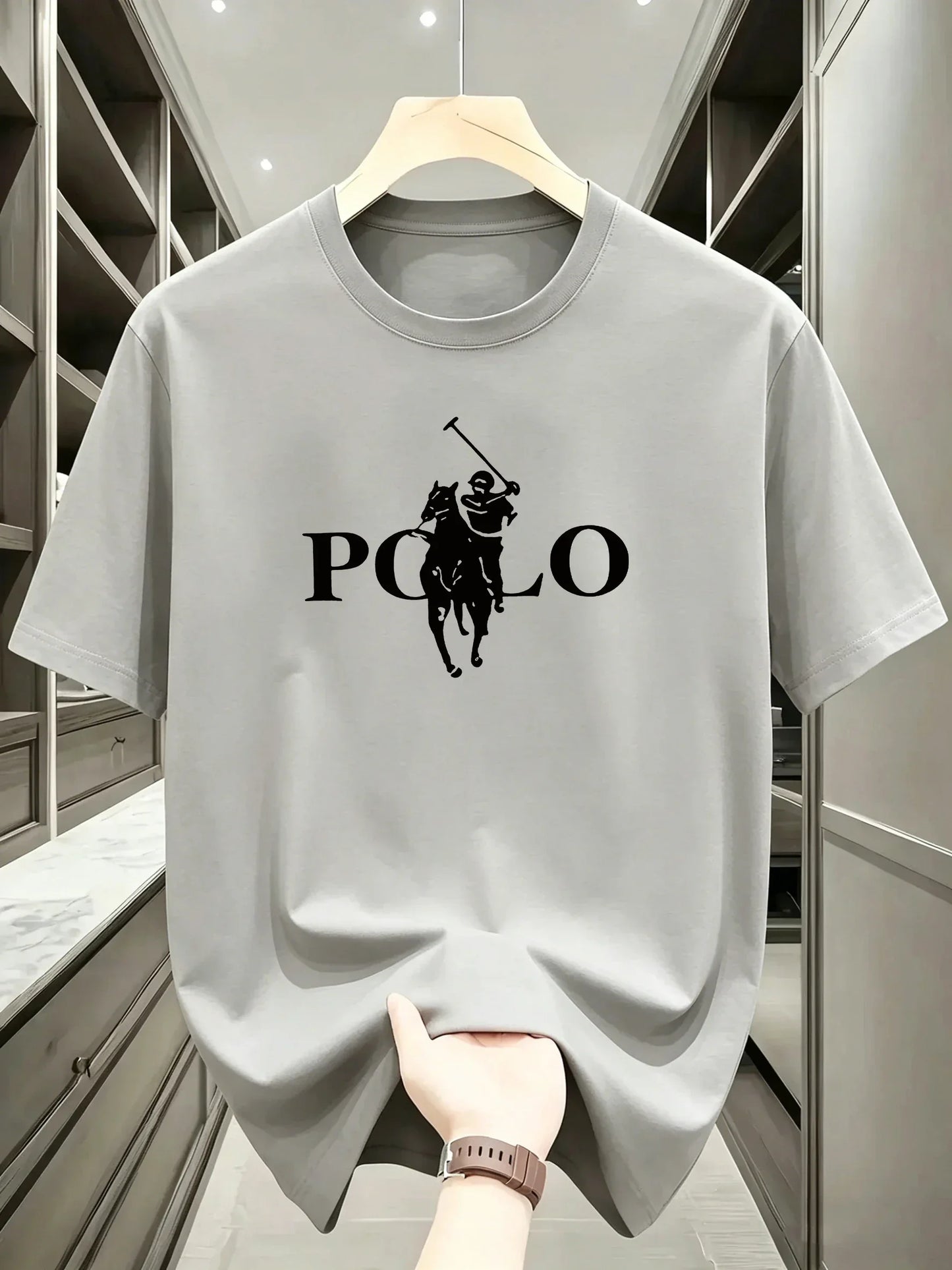 Men's Summer Simple and Fashionable Casual Business Short Sleeved T-shirt Round Neck Solid Color Sports Quick Drying Top