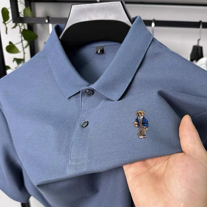 100% pure cotton new men's short sleeved polo shirt summer fashion original high-end brand bear embroidery golf casual T-shirt