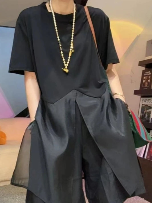 Oversized Tops Summer T Shirts 2026 Ropa Mujer Patchwork Fashion Camisetas O-neck Casual T-shirts Korean Tees Women's Clothes