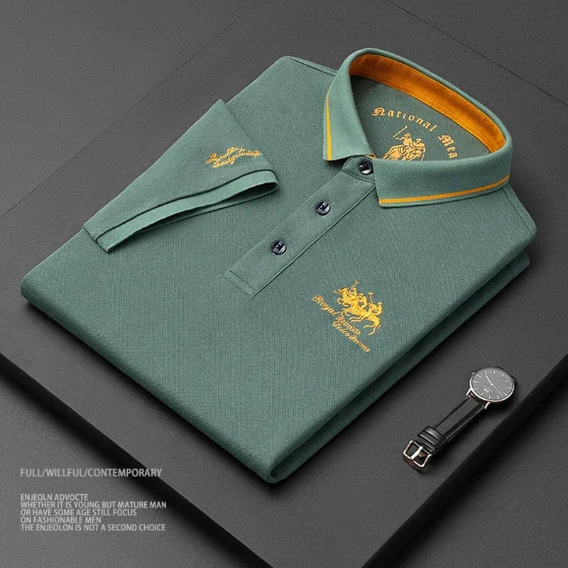 2024 High Quality Men's Cotton Embroidered Polo Shirt Summer New High-end Business Casual Lapel Short Sleeve T-shirt
