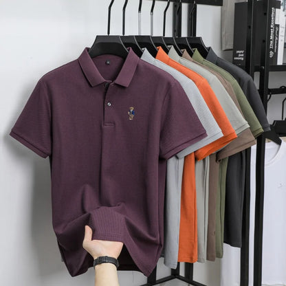 100% pure cotton new men's short sleeved polo shirt summer fashion original high-end brand bear embroidery golf casual T-shirt