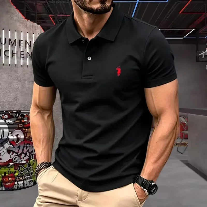 High end brand 100% Pure Cotton Men's Short Sleeve Polo Shirt 2026 Summer Luxury Fashion Pony embroidery Golf Top Casual T-shirt