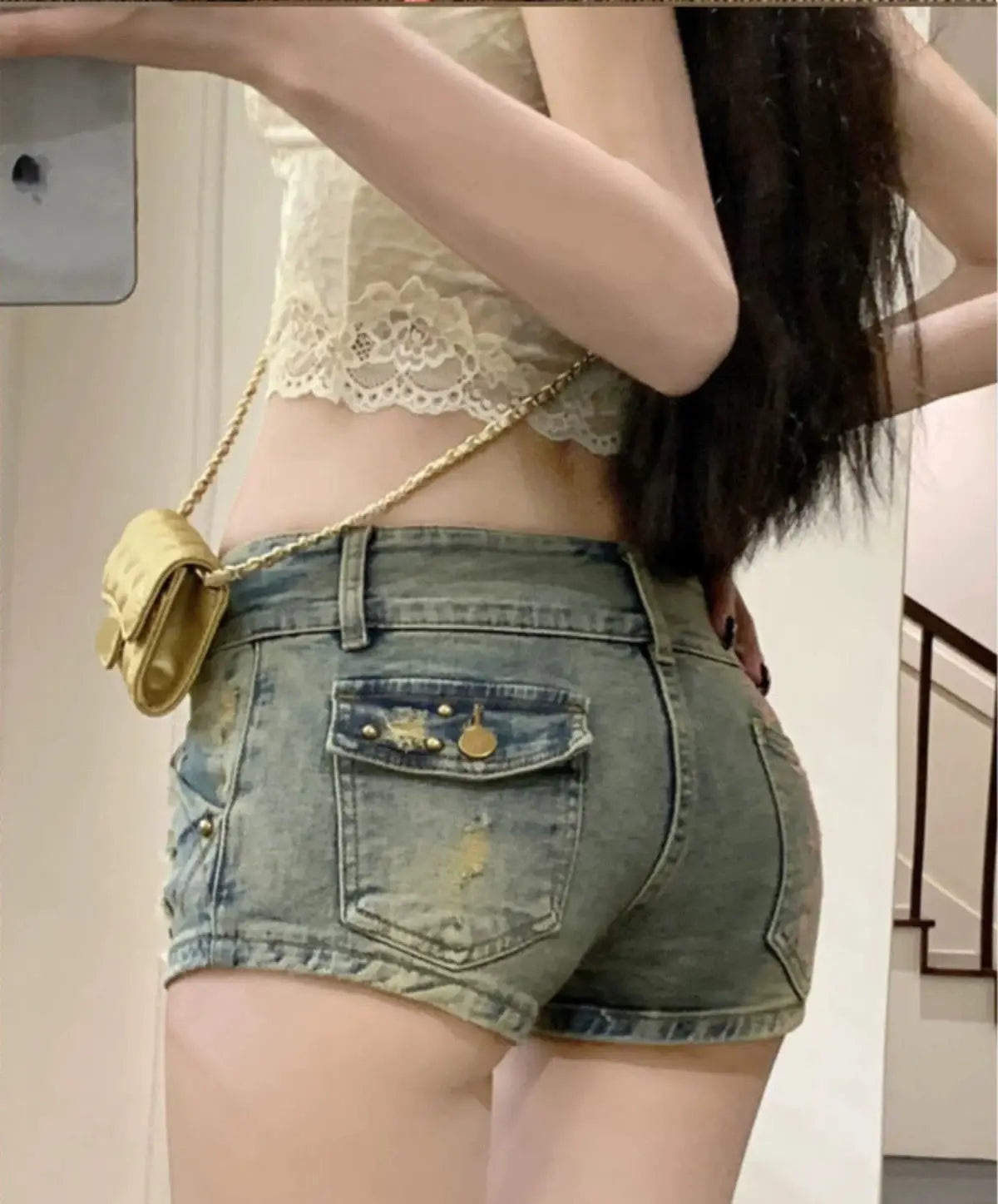 Sexy Denim Shorts Low Waist Crop Tops Women's Summer New Arrival Packed Hip Tight Fitting High Waist Hip Huggers Trendy