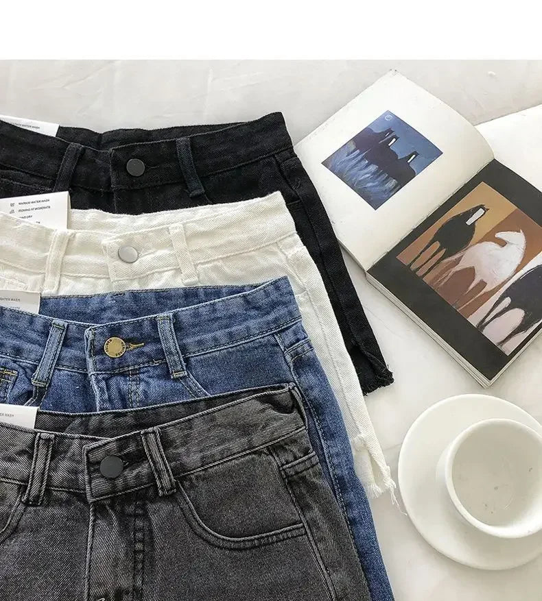 Women's 2026 High Waist Raw Edge Wide Leg Solid Denim Korean Casual Summer Shorts