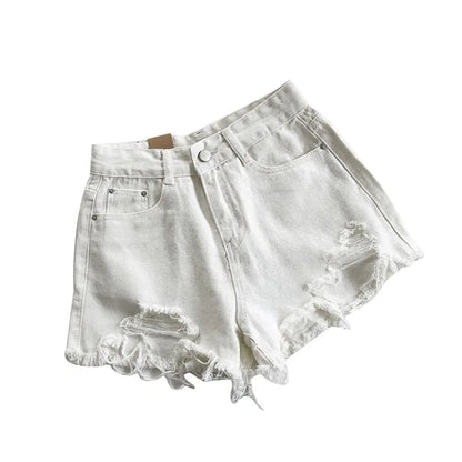 Korean Denim Shorts Women Summer Fashion Casual High Waist Ripped Jeans Pocket Tassel Hot Pants Streetwear Blue Trousers