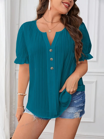 Notched V Neck Tops