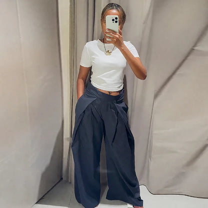 HXAO Striped Baggy Pants Women's Pants Autumn 2025 Elegant Pleated Wide Leg Oversized Trousers Ladies Fashion High Waist Pants