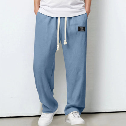 Men's Summer Casual Sports Solid Color Loose Wide Leg Trousers Stocking Gift Boy