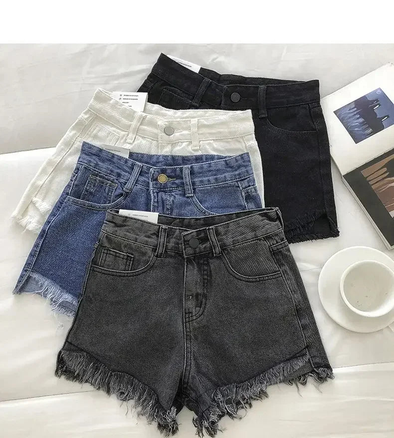 Women's 2026 High Waist Raw Edge Wide Leg Solid Denim Korean Casual Summer Shorts