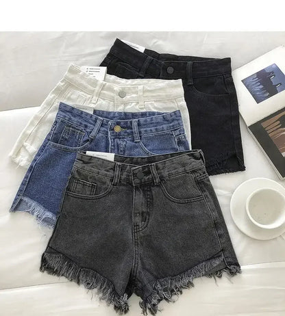 Women's 2026 High Waist Raw Edge Wide Leg Solid Denim Korean Casual Summer Shorts