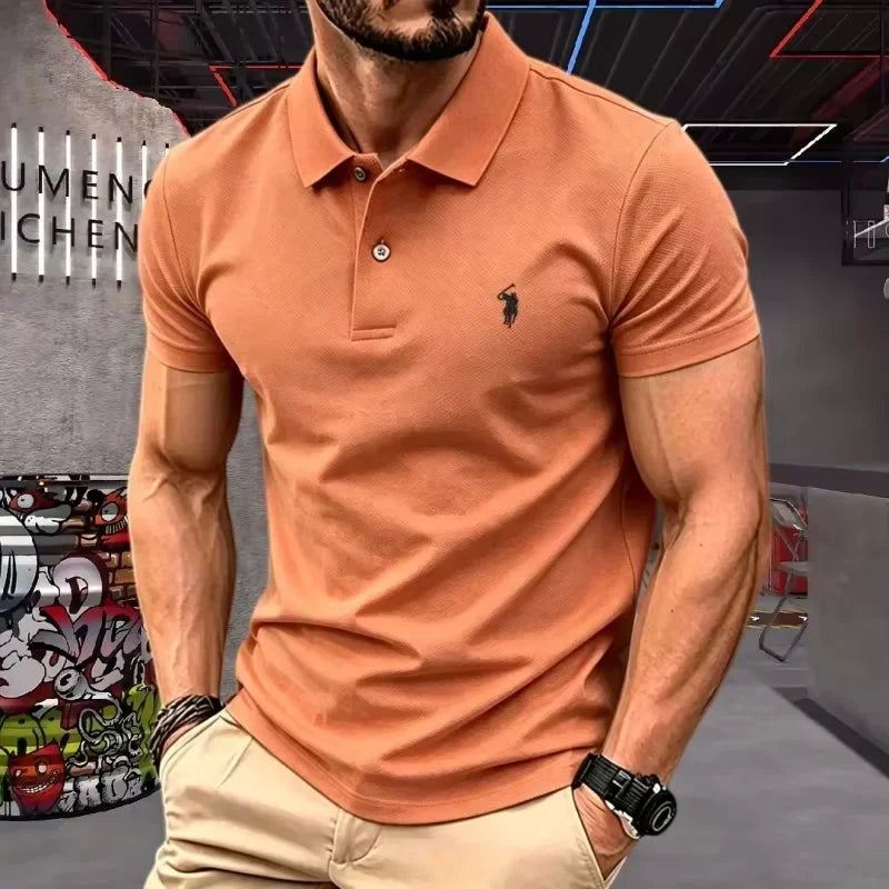 High end brand 100% Pure Cotton Men's Short Sleeve Polo Shirt 2026 Summer Luxury Fashion Pony embroidery Golf Top Casual T-shirt