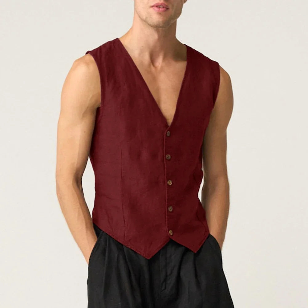 Linen Casual Men's Vest Cool Sleeveless Male Summer Single Breasted Suit Vests V Neck Vintage Jacket for Men Waistcoat