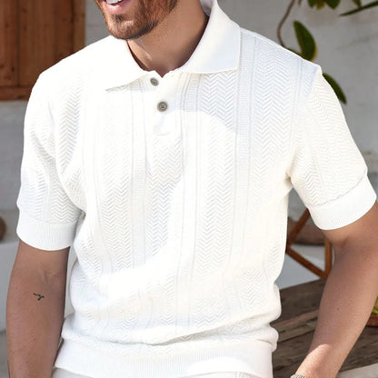 US Size New Men Knit Shirt Short Sleeve Polo Shirts Solid Button Knit Polo Shirt Summer Light Weight Shirts