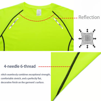 Men's Reflective Stripe Quick Dry Compression T-Shirt - Elastic Athletic Workout Top for Running, Gym, Fitness